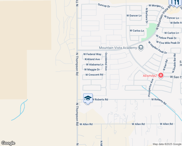 map of restaurants, bars, coffee shops, grocery stores, and more near 4542 West Crescent Road in Queen Creek