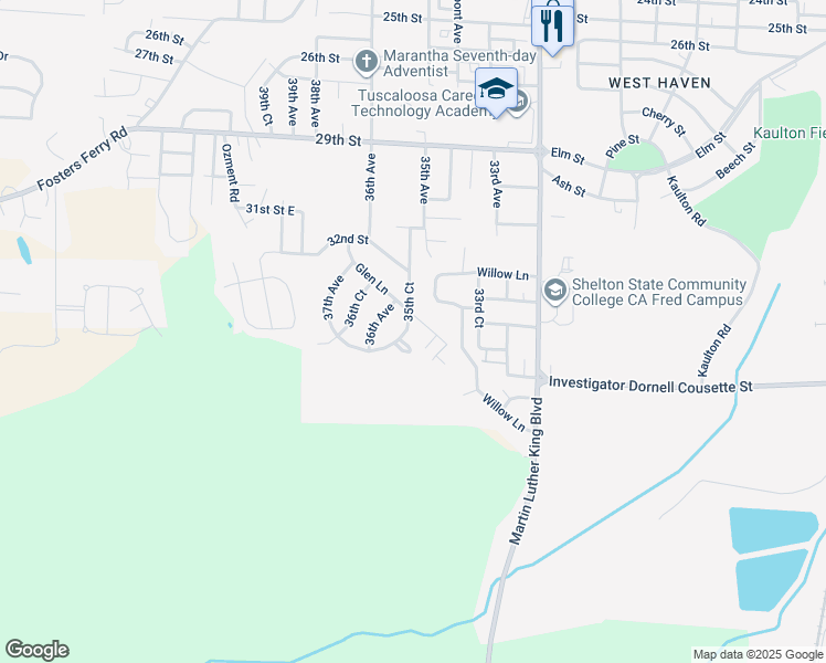 map of restaurants, bars, coffee shops, grocery stores, and more near 3417 35th Court in Tuscaloosa