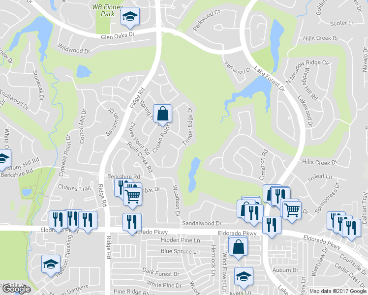 map of restaurants, bars, coffee shops, grocery stores, and more near 1603 Timber Edge Drive in McKinney