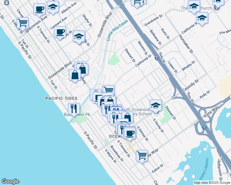 map of restaurants, bars, coffee shops, grocery stores, and more near 764 Morse Street in Oceanside