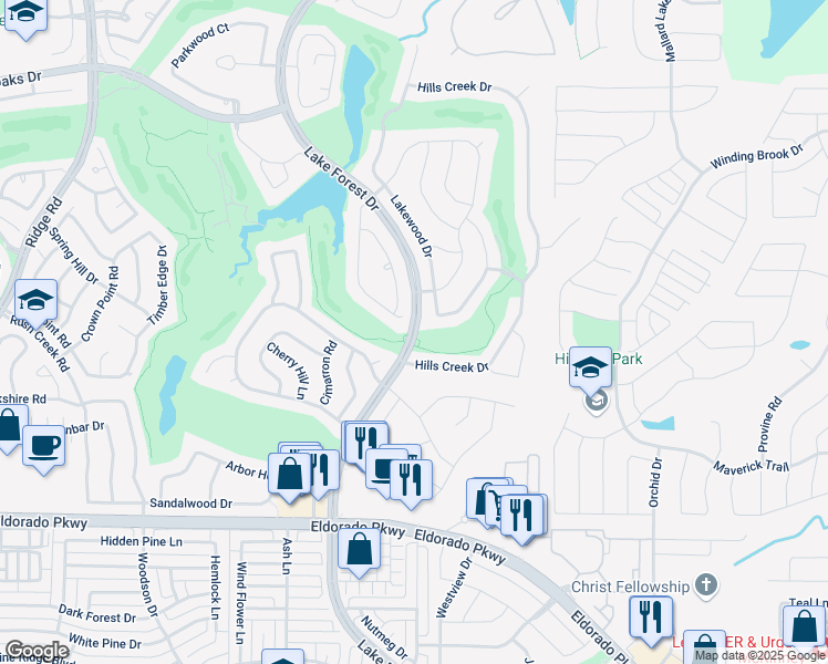 map of restaurants, bars, coffee shops, grocery stores, and more near 2099 Lake Forest Drive in McKinney