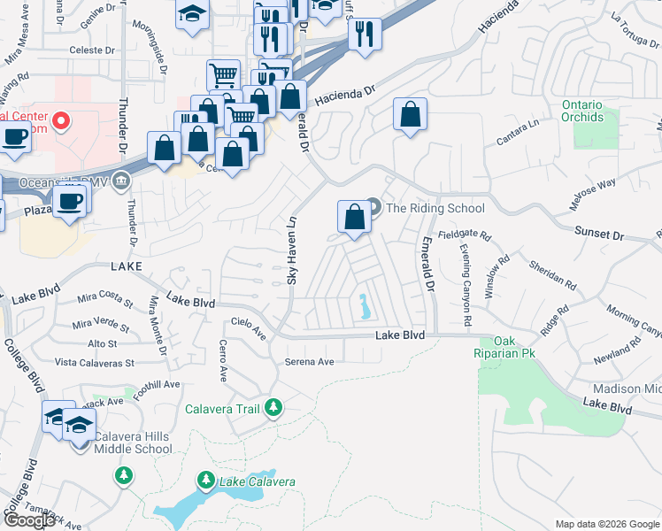 map of restaurants, bars, coffee shops, grocery stores, and more near 103 Havenview Lane in Oceanside