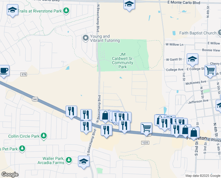 map of restaurants, bars, coffee shops, grocery stores, and more near 604 Cove Court in Princeton