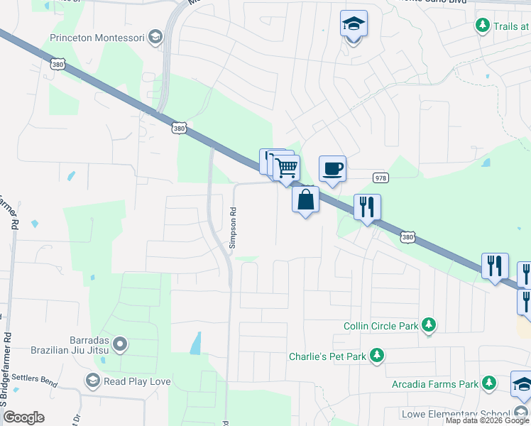 map of restaurants, bars, coffee shops, grocery stores, and more near 500 Cottrell Lane in Princeton
