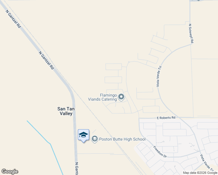 map of restaurants, bars, coffee shops, grocery stores, and more near East Roberts Road in San Tan Valley