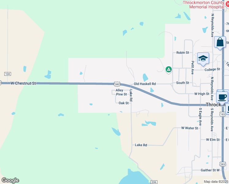map of restaurants, bars, coffee shops, grocery stores, and more near 813 Pine Street in Throckmorton