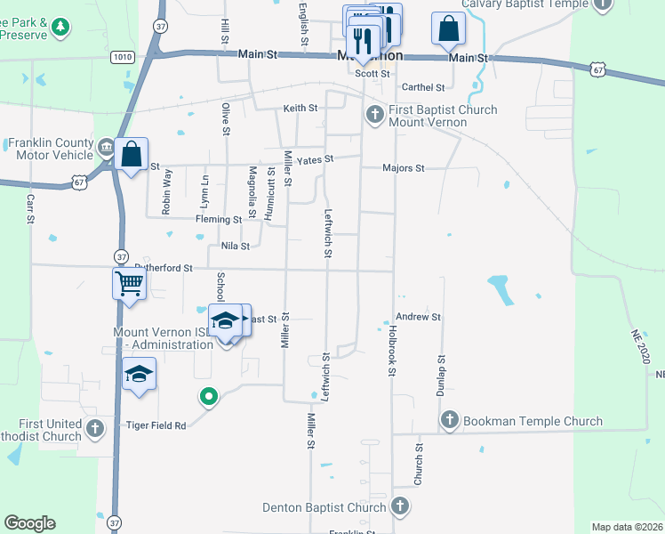 map of restaurants, bars, coffee shops, grocery stores, and more near 641 Leftwich Street in Mount Vernon