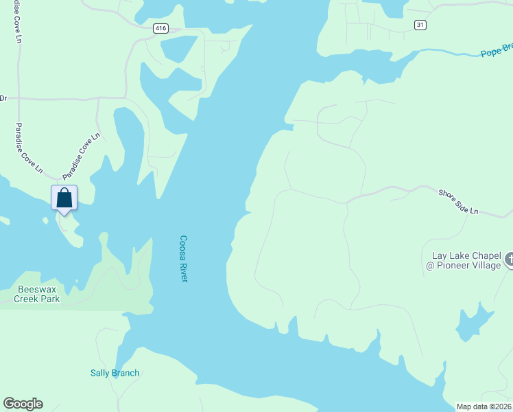 map of restaurants, bars, coffee shops, grocery stores, and more near 2082 Shore Side Lane in Sylacauga