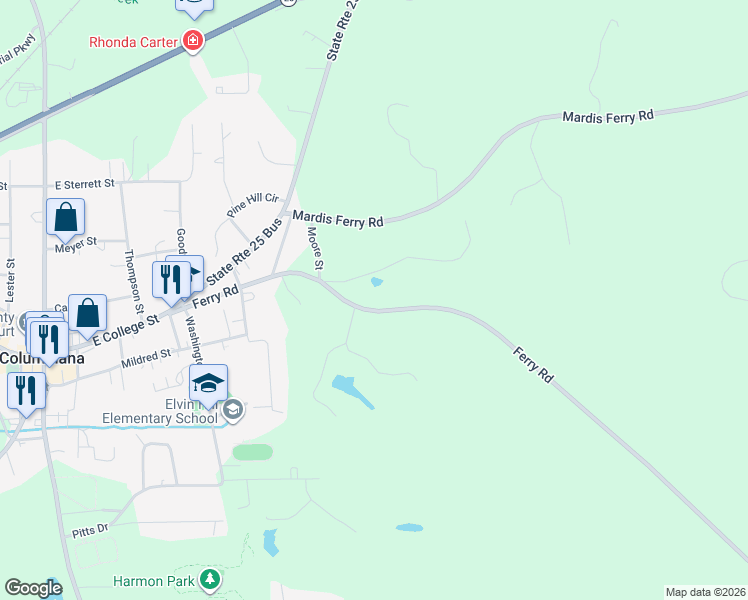 map of restaurants, bars, coffee shops, grocery stores, and more near 511 Ferry Road in Columbiana
