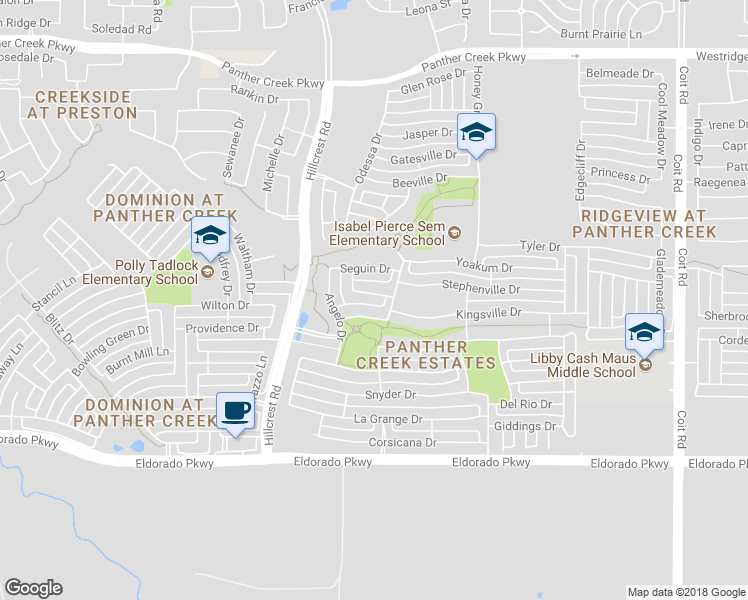 map of restaurants, bars, coffee shops, grocery stores, and more near 11335 Plainview Drive in Frisco