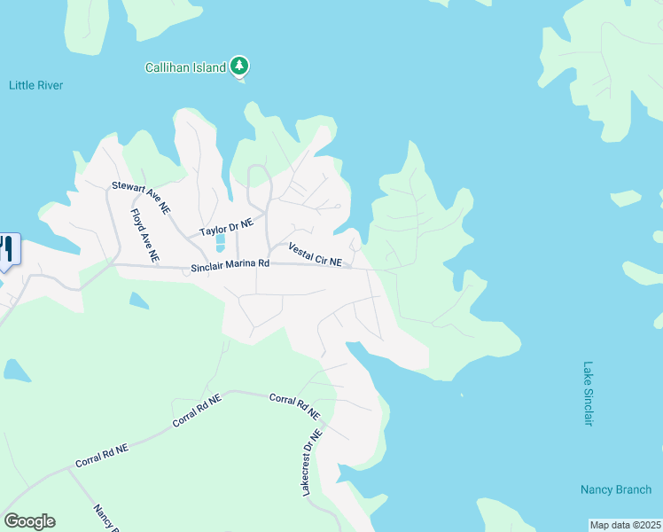 map of restaurants, bars, coffee shops, grocery stores, and more near 305 Sinclair Marina Road in Milledgeville