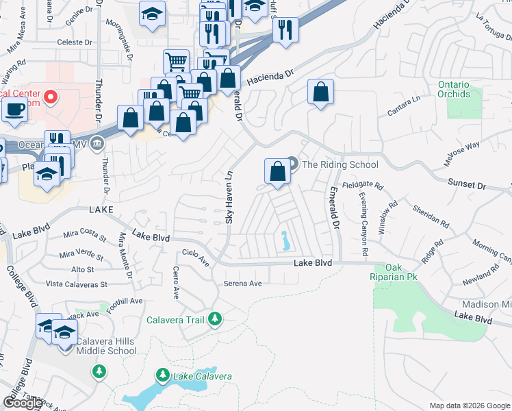 map of restaurants, bars, coffee shops, grocery stores, and more near 14 Blue Sky Lane in Oceanside