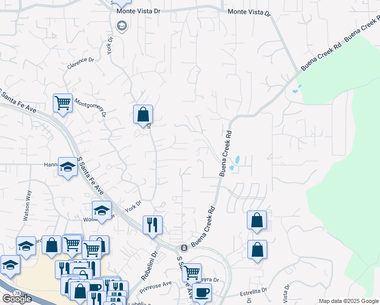 map of restaurants, bars, coffee shops, grocery stores, and more near 1890 Cathan Lane in Vista