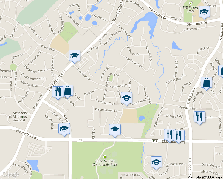 map of restaurants, bars, coffee shops, grocery stores, and more near 7108 Vanderbilt Dr in McKinney