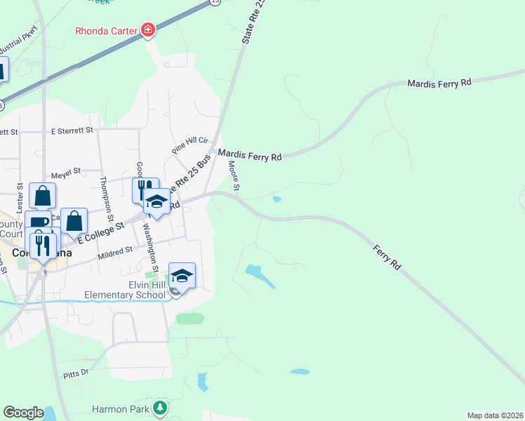 map of restaurants, bars, coffee shops, grocery stores, and more near 511 Ferry Road in Columbiana