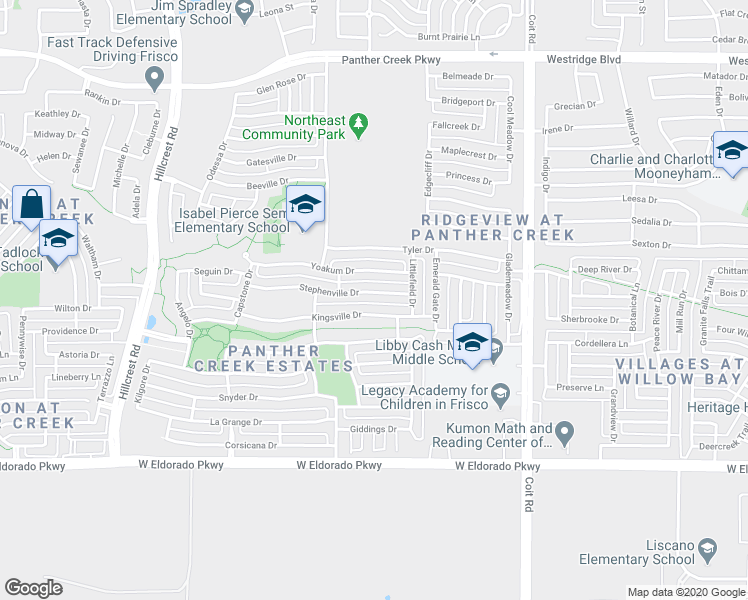 map of restaurants, bars, coffee shops, grocery stores, and more near 11923 Stephenville Drive in Frisco