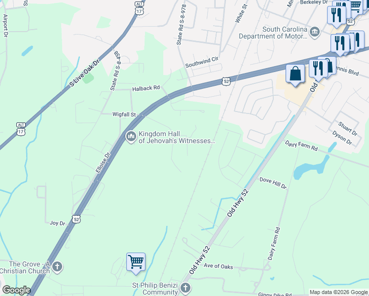 map of restaurants, bars, coffee shops, grocery stores, and more near 361 Hopkins Drive in Moncks Corner