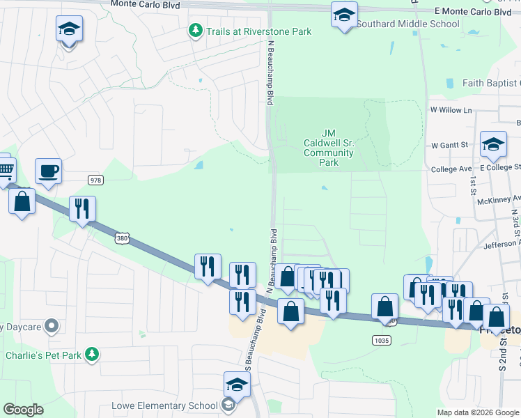 map of restaurants, bars, coffee shops, grocery stores, and more near 747 Cedar Cove Drive in Princeton