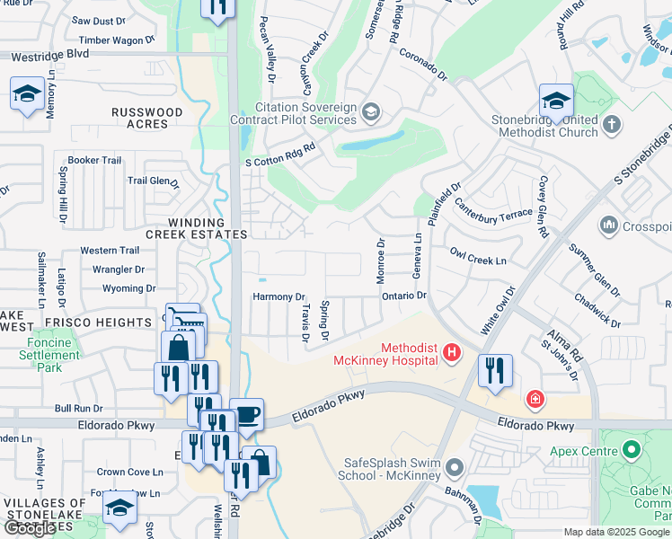 map of restaurants, bars, coffee shops, grocery stores, and more near 8508 Ardsley Place in McKinney