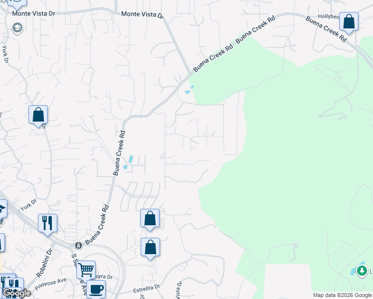 map of restaurants, bars, coffee shops, grocery stores, and more near 1660 Lone Oak Road in Vista