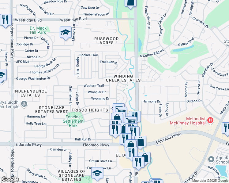 map of restaurants, bars, coffee shops, grocery stores, and more near 12326 Montana Drive in Frisco