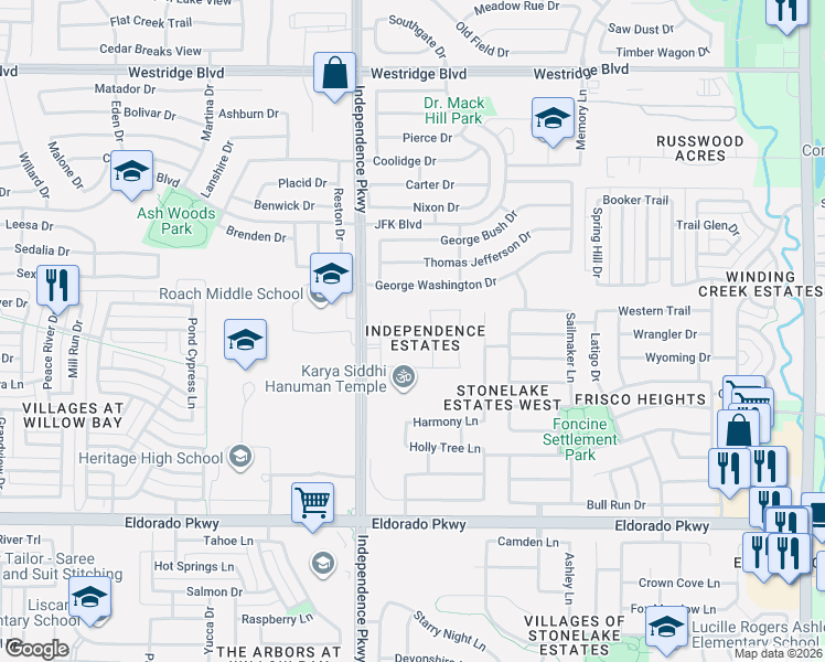 map of restaurants, bars, coffee shops, grocery stores, and more near 14631 Marigold Drive in Frisco