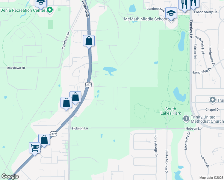 map of restaurants, bars, coffee shops, grocery stores, and more near 322 East Mission Street in Denton