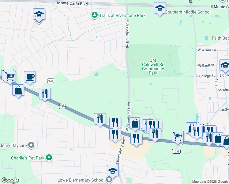 map of restaurants, bars, coffee shops, grocery stores, and more near 747 Cedar Cove Drive in Princeton