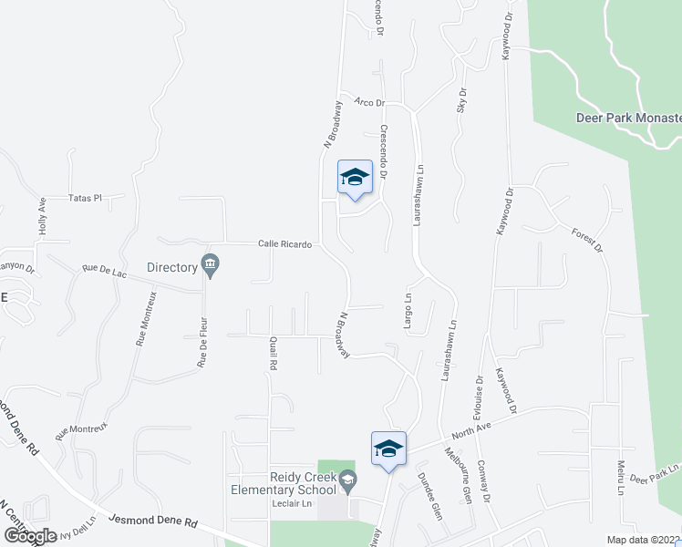 map of restaurants, bars, coffee shops, grocery stores, and more near 3245 North Broadway in Escondido