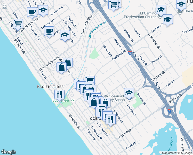 map of restaurants, bars, coffee shops, grocery stores, and more near 764 Morse Street in Oceanside