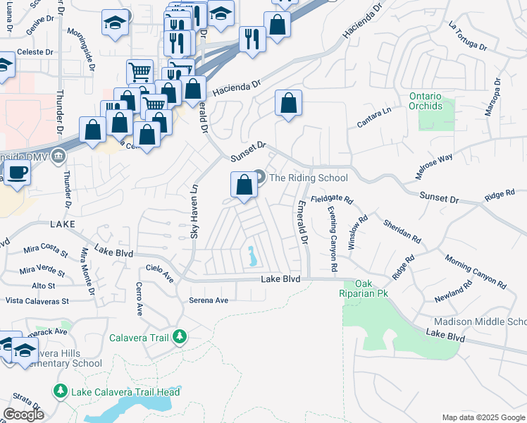 map of restaurants, bars, coffee shops, grocery stores, and more near 166 Horizon Lane in Oceanside