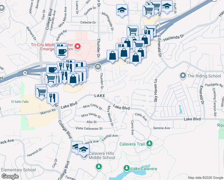 map of restaurants, bars, coffee shops, grocery stores, and more near 4214 Bonita Drive in Oceanside