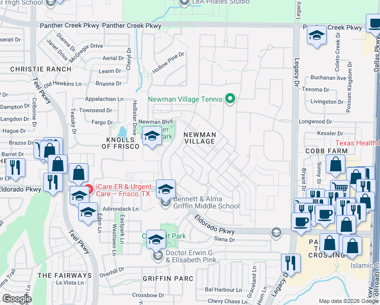 map of restaurants, bars, coffee shops, grocery stores, and more near in Frisco