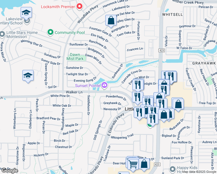 map of restaurants, bars, coffee shops, grocery stores, and more near 2709 Sequoia Drive in Little Elm