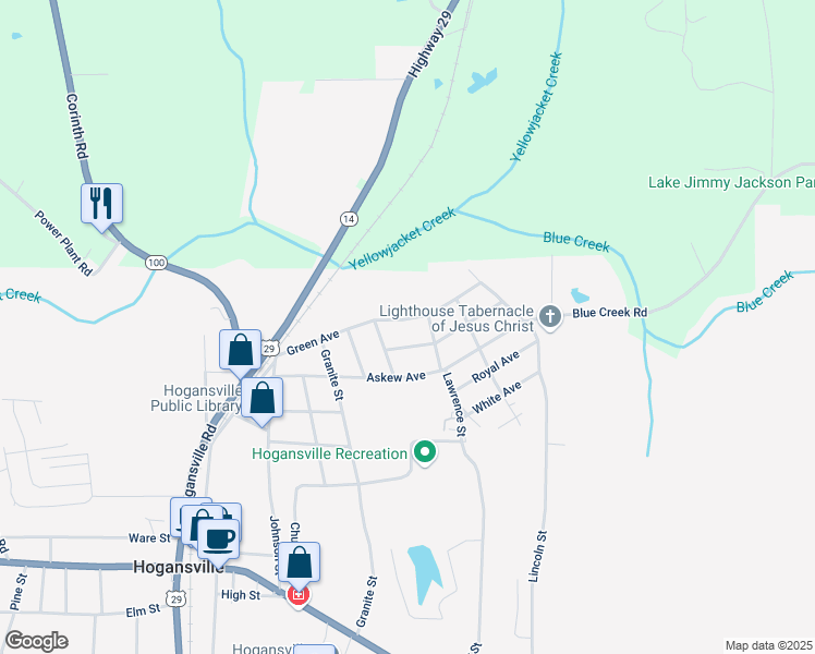 map of restaurants, bars, coffee shops, grocery stores, and more near 400 Green Avenue in Hogansville