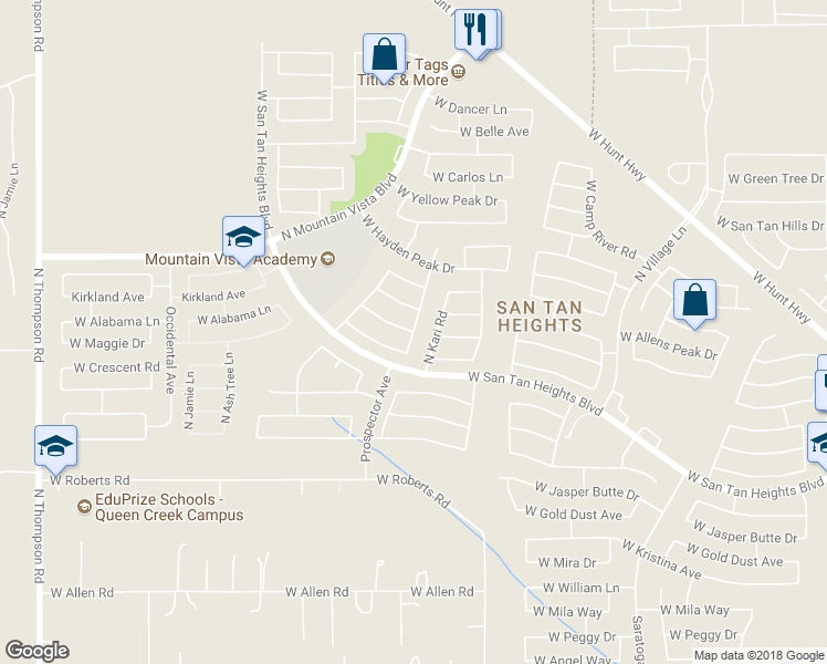 map of restaurants, bars, coffee shops, grocery stores, and more near 33211 West Madison Way Drive in Queen Creek