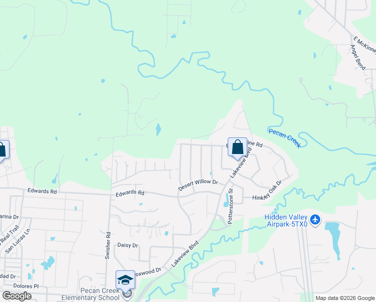 map of restaurants, bars, coffee shops, grocery stores, and more near 7205 Bishop Pine Road in Denton