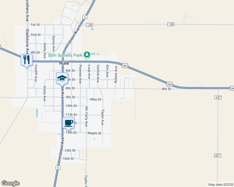 map of restaurants, bars, coffee shops, grocery stores, and more near 1200 8th Street in Rule