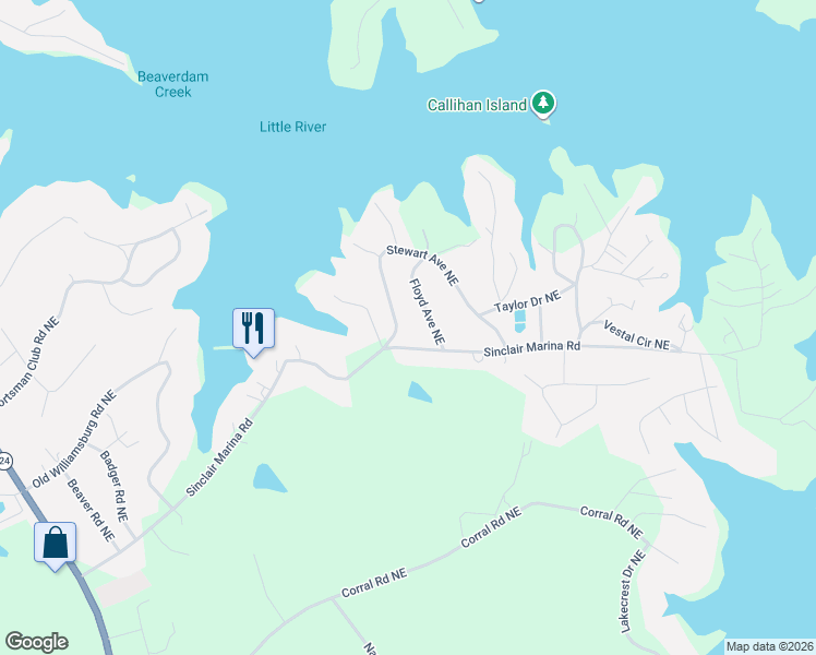 map of restaurants, bars, coffee shops, grocery stores, and more near 113 Stewart Avenue Northeast in Milledgeville