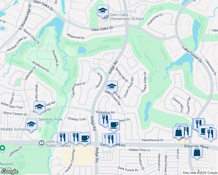 map of restaurants, bars, coffee shops, grocery stores, and more near 1709 Cross Point Road in McKinney