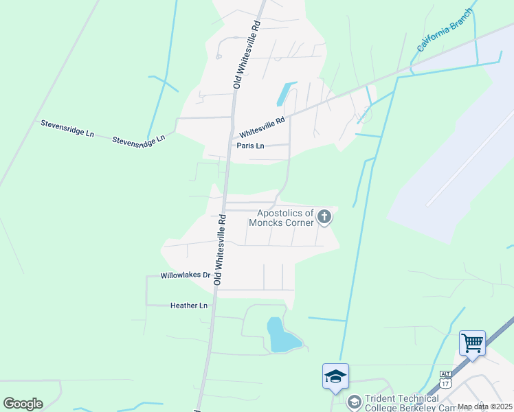 map of restaurants, bars, coffee shops, grocery stores, and more near 481 England Road in Moncks Corner