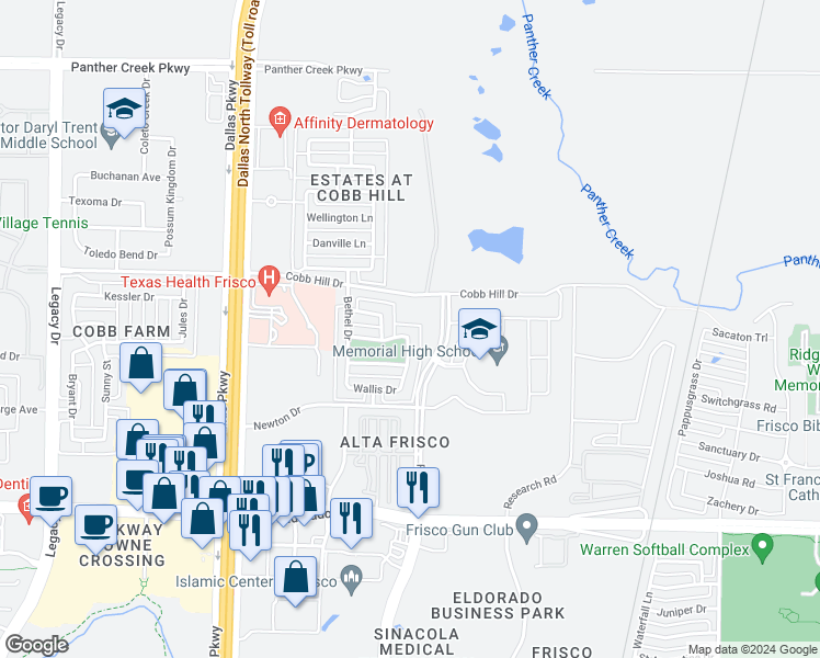 map of restaurants, bars, coffee shops, grocery stores, and more near 6096 Dunsford Dr in Frisco