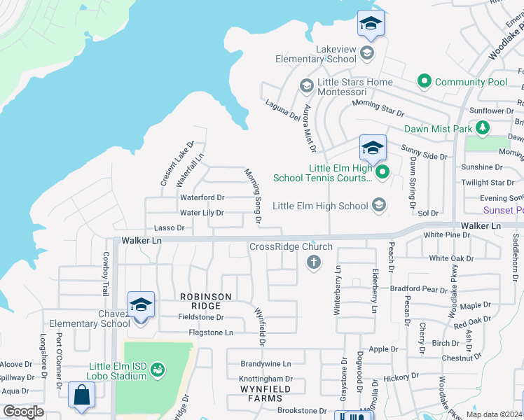 map of restaurants, bars, coffee shops, grocery stores, and more near 2720 Morning Song Drive in Little Elm