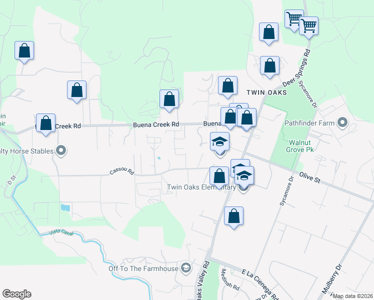 map of restaurants, bars, coffee shops, grocery stores, and more near 1947 Sunny Vista Lane in San Marcos