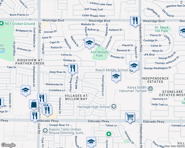 map of restaurants, bars, coffee shops, grocery stores, and more near 13396 Chittamwood Lane in Frisco