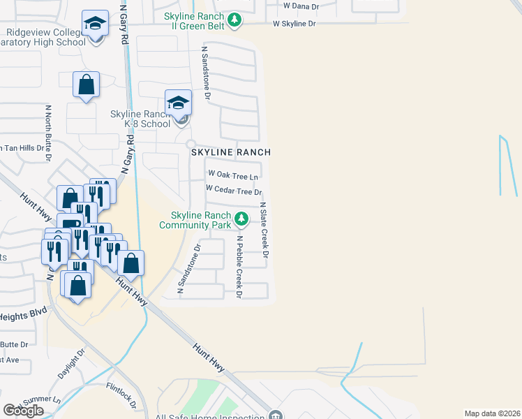 map of restaurants, bars, coffee shops, grocery stores, and more near 623 West Mesquite Tree Lane in San Tan Valley
