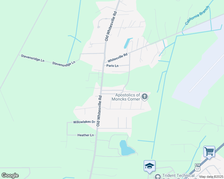 map of restaurants, bars, coffee shops, grocery stores, and more near 481 England Road in Moncks Corner