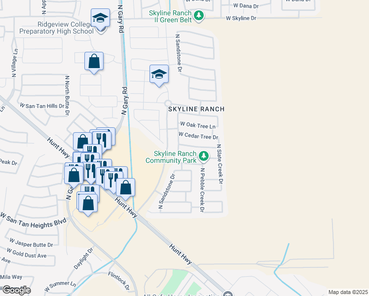 map of restaurants, bars, coffee shops, grocery stores, and more near 929 West Mesquite Tree Lane in San Tan Valley