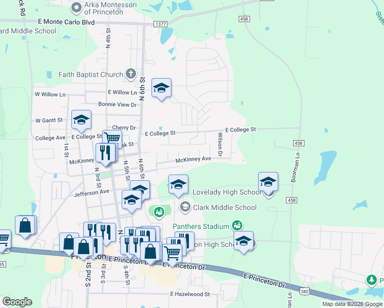 map of restaurants, bars, coffee shops, grocery stores, and more near 805 10th Street in Princeton