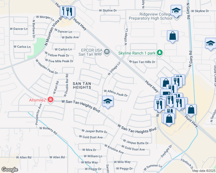 map of restaurants, bars, coffee shops, grocery stores, and more near 33268 North Windmill Run in San Tan Valley